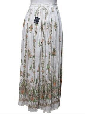 Boho, Bohemian Flowy Floral Print Elastic-Waist Maxi Skirt